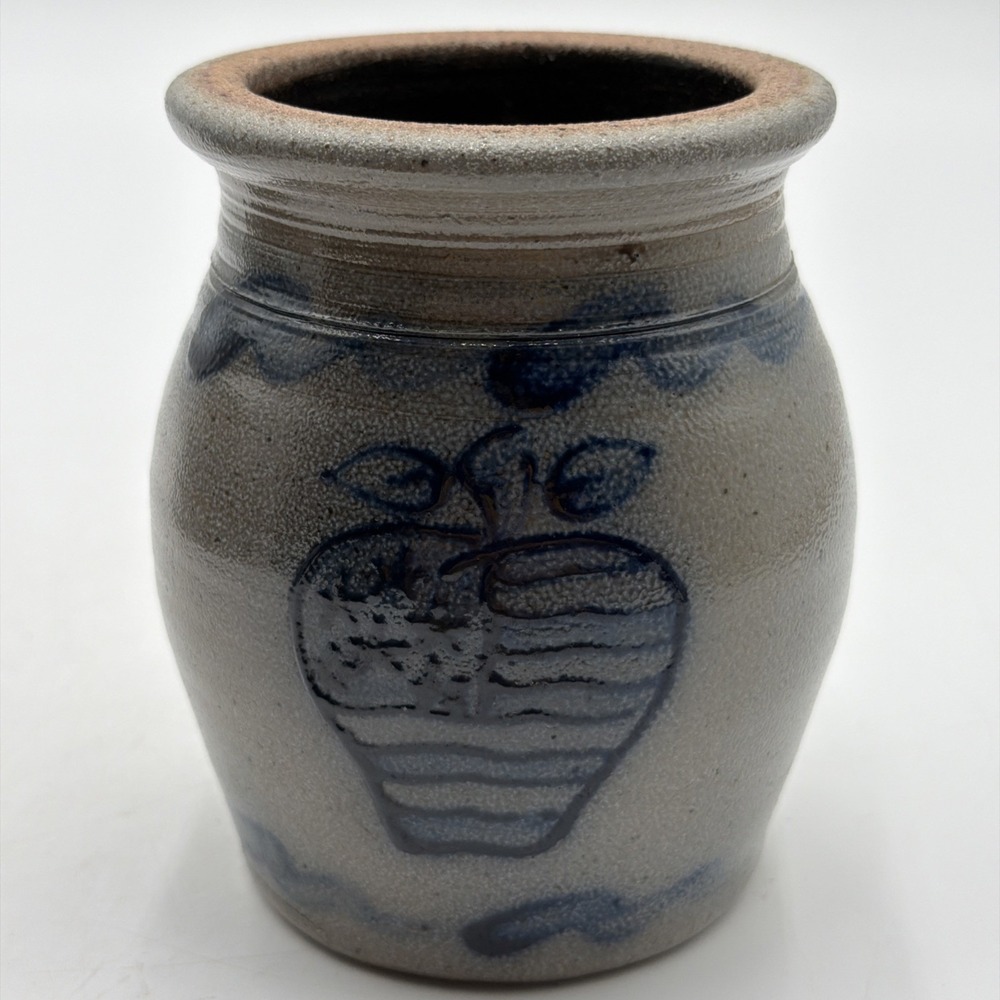 1991 Rowe Americana Salt Glaze Pottery Cobalt Blue Stars & Stripes Crock Jar